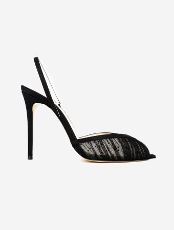 Andrea Wazen Black Katy Sling Polka Heels