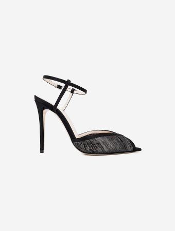 Andrea Wazen Black Katy Laminato Heels