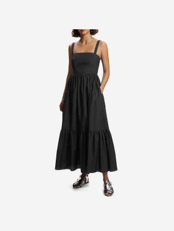 Theory Black Strap Tiered Midi Dress
