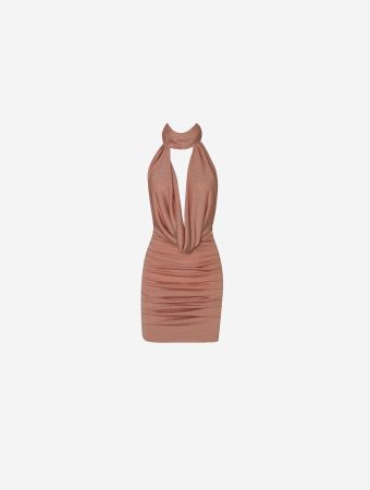 Baobab Sorbett Deep V Mini Dress With Neck Detail