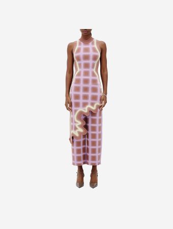 PH5 Brown Pink Mia Wavy Plaid Midi Dress