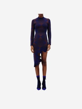 PH5 Electric Blue Dobby Long Sleeve Wavy Plaid Midi Dress