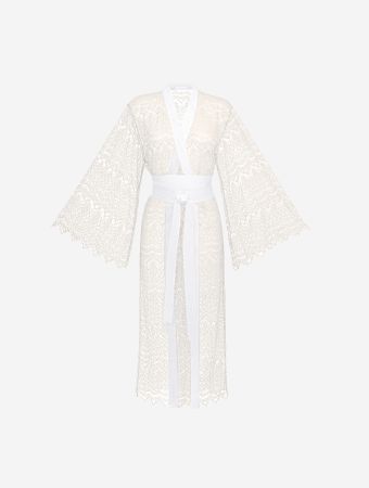 "Identity Ivory White See Through Lace Dressing Gown