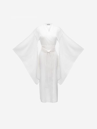 Identity Ivory White Long Satin Kimono