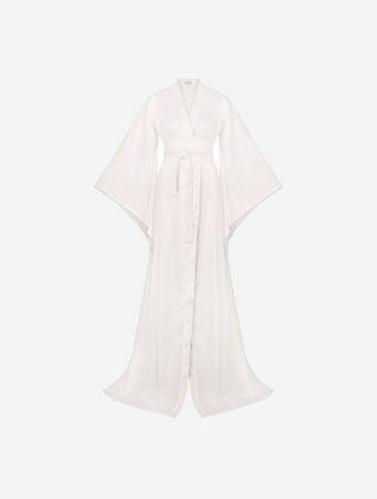 Identity Ivory White Satin Dressing Gown With Train
