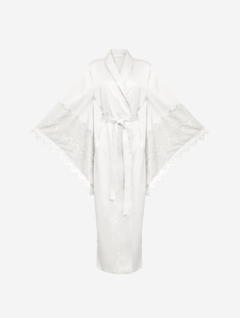 Identity Ivory White Long Satin Dressing Gown With Lace