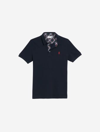 Vicomte A Dark Navy Percy Tartan Details Polo