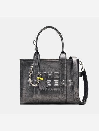 Marc Jacobs Dark Grey Metallic Distressed Leather Tote Bag