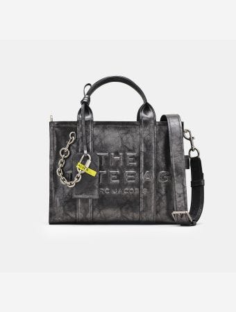 Marc Jacobs Dark Grey Metallic Distressed Leather Tote Bag