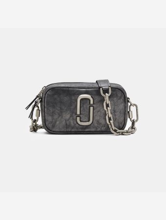 Marc Jacobs Dark Grey Metallic Distressed Leather Snapshot