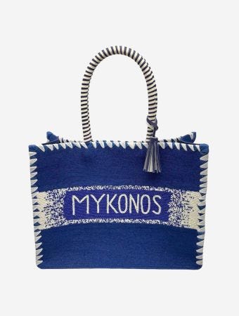 De Siena Mykonos Deep Blue Big Jute Resort Bag With Beads