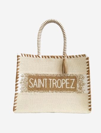 De Siena Saint Tropez Neutral Gold Big Jute Resort Bag With Beads