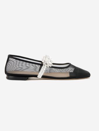 Mach & Mach Black Lotus Flower Jewelled Ballerinas