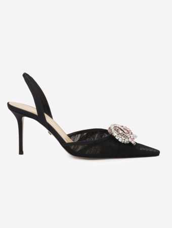 Mach & Mach Galaxy Black Tulle Slingback Sandals