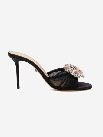 Mach & Mach Bicolor Galaxy Black Draped Tulle Mules