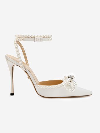 Mach & Mach White Pearl Double Bow High Heels With Pearls
