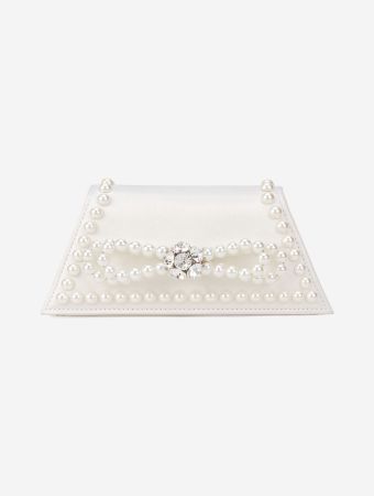 Mach & Mach White Double Bow Samantha Small Handbag With Pearls