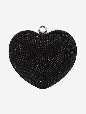 Mach & Mach Black Crystal Heart Suede Hotfix Small Clutch