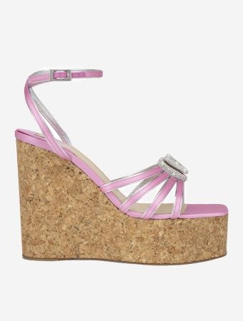 Mach & Mach Pink Double Heart Cork Wedge Sandals