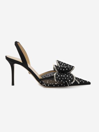 Mach & Mach Black Le Cadeau Black Mesh Hotfix Slingback Sandals