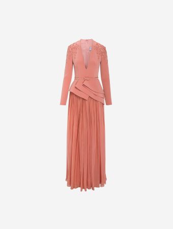 Structured Brown Gown With Flowy Skirt