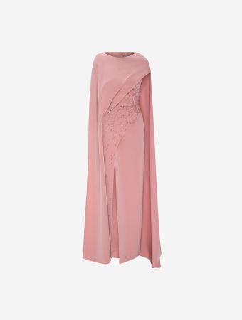 Asymmetrical Draped Gown With Cape