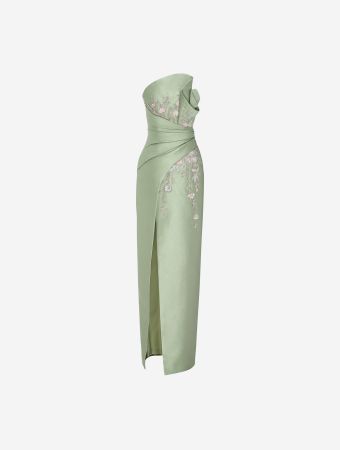 Asymmetrically Green Gown With High Overlap Slit