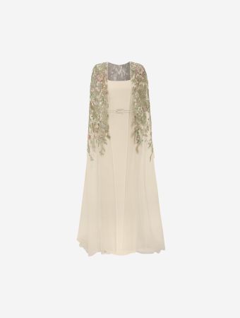 Tubino Gown With Embroidered Tulle Cape