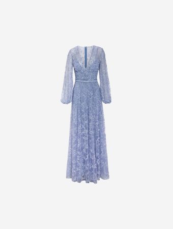 Fully Beaded Overlap Gown With Bishop Sleeves