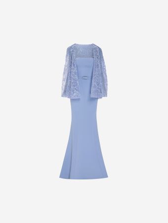 Mermaid Gown With Fully Beaded Short Cape Overlay