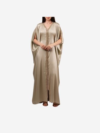 Maison Arabelle Green Mays Kaftan With Embroidery And Inner Belt
