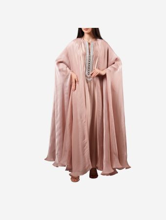 Maison Arabelle Pink Dalia Kaftan With Embroidery And Organza Cape