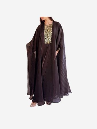 Maison Arabelle Black Rajoua Kaftan With Silk Chiffon Cape