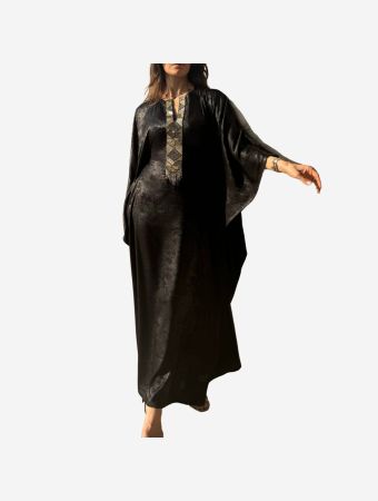 Maison Arabelle Black Mayra Kaftan With Embroidery And Inner Belt