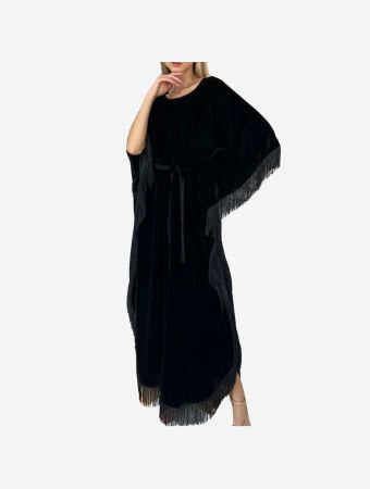 Maison Arabelle Black Reem Velvet Kaftan With Belt