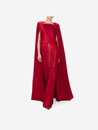 Daname Magenta Red Joyce Maxi Dress With Cape And Chain Belt