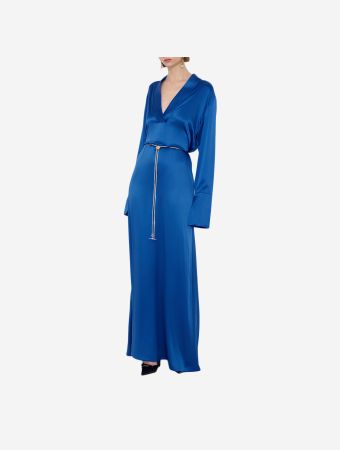 Daname Royal Blue Madison V Neck Maxi Dress With Chain Belt