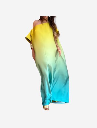 Belyed Handcraft Yellow And Blue Moralie Dress Kaftan