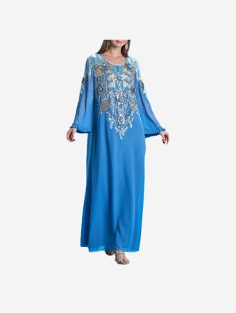 Shaira Tuscany Blue Kaftan With Embroidery