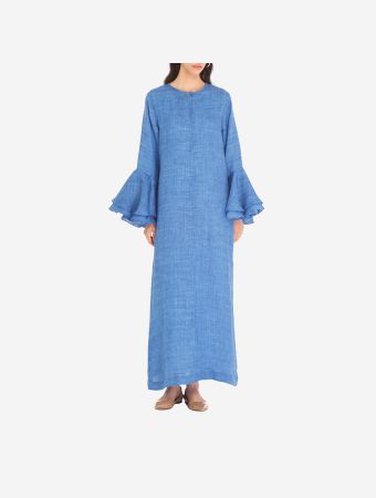 Blue Linen Ruffle Kaftan