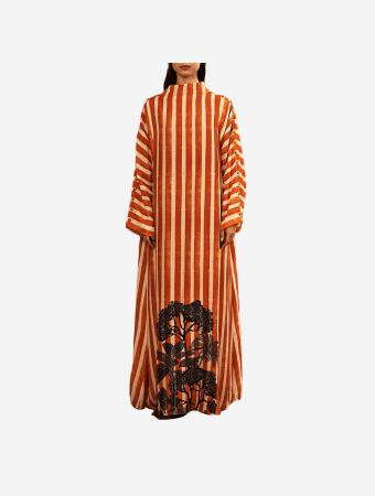 Tha Seen Orange Loose Fit Kimono Style Maxi Dress