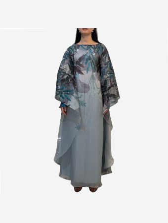 Tha Seen Blue Printed And Embroidered Thoub Dress
