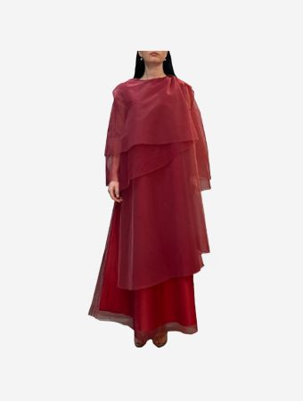 Tha Seen Red Multilayer Draped Tulle Maxi Dress