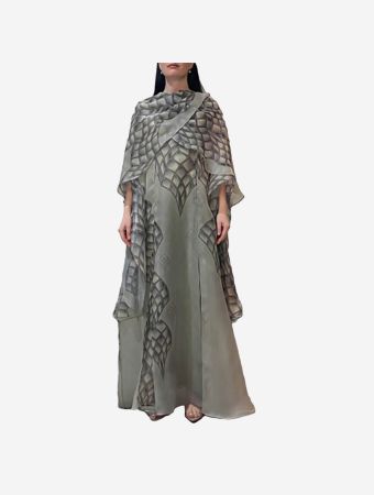 Tha Seen Grey Overlay Organza Maxi Dress