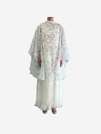 Tha Seen Cream Pleated And Printed Organza Maxi Dress
