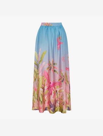 Whitehello Blue Pink Parrots Arty Skirt