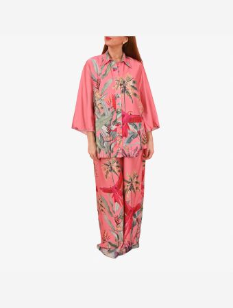Whitehello Coral Fushia Parrots Jackomo Trousers