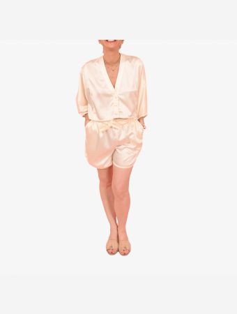 Whitehello Off White Plain Silk Dotsy Short