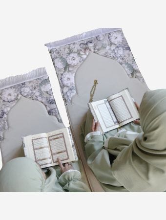 Quart Aini Green And Beige Mother & Daughter Prayer Set Crepe Fabric For Clothes 