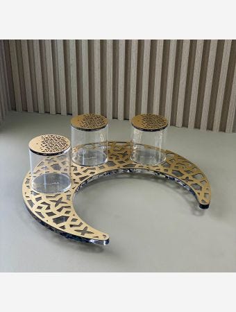 Tray With 3 Cylinder Boxes Clear & Gold